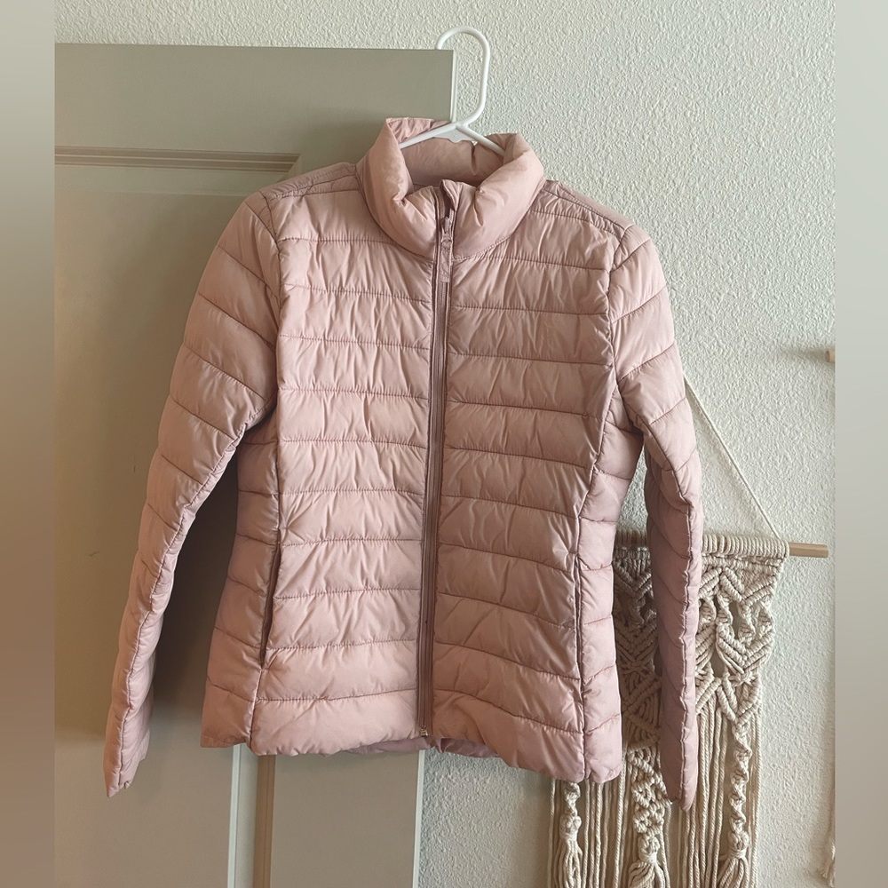Lightweight pink puffer jacket